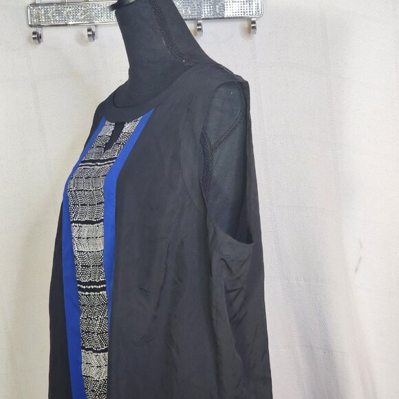 Coldwater Creek Black White Blue Slevless V Notch Native Print Poly Top Sz 1X 18 - Picture 9 of 16